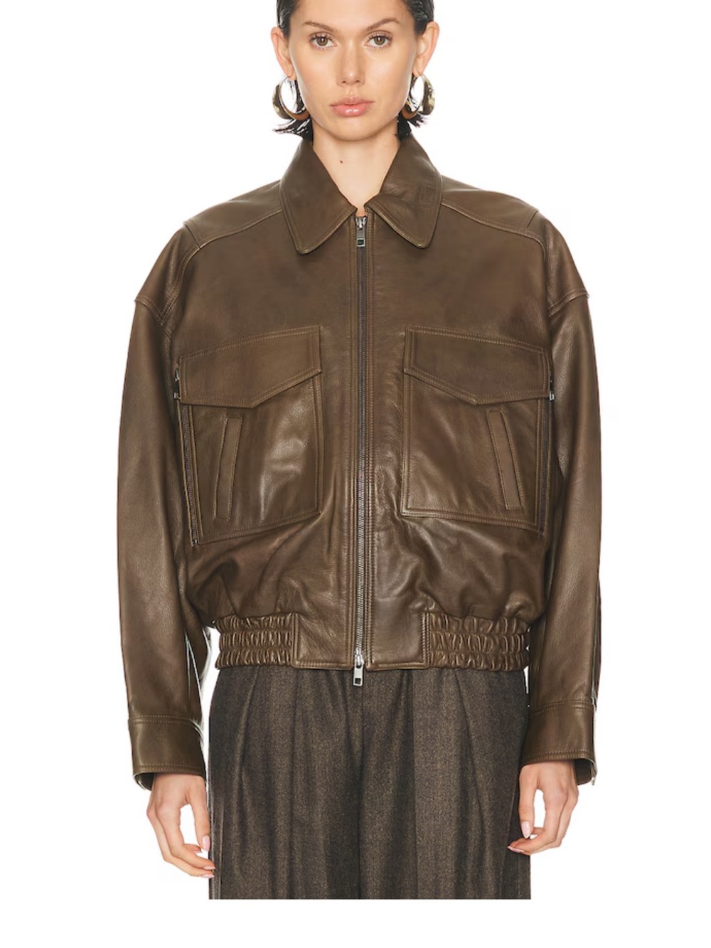 STAUD Eugene Leather Bomber Jacket